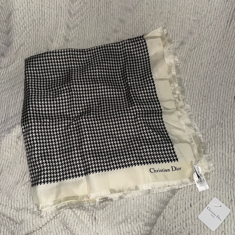 Dior Black and White Houndstooth Accent Scarf